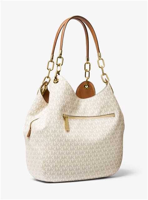 michael kors lillie large chain shoulder tote vanilla acorn|Michael Michael Kors Lillie Large Chain Shoulder Tote.